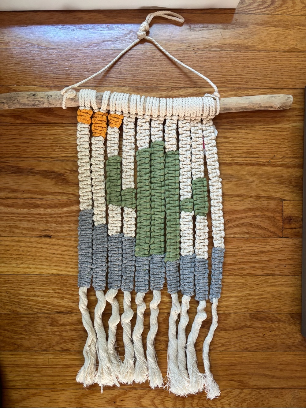 Handmade Macramé Cactus Wall Hanging in Green and Cream